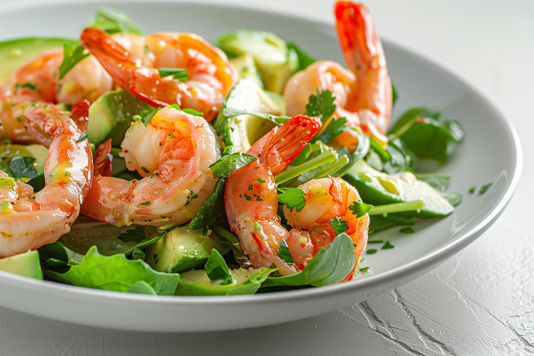 Romaine Salad with Shrimp and Avocado - Organo Republic seeds store Romaine Salad with Shrimp and Avocado