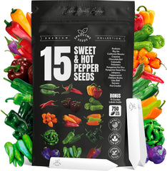 15 Sweet & Hot Pepper Seeds Vegetable Variety Pack Home Garden Kit Plant Markers 750+ Non-GMO Heirloom Indoor Hydroponic Outdoors Planting Cayenne Banana Habanero Jalapeno Cubanelle Bell Rare Peppers - Organo Republic seeds store 15 Sweet & Hot Pepper Seeds Vegetable Variety Pack Home Garden Kit Plant Markers 750+ Non-GMO Heirloom Indoor Hydroponic Outdoors Planting Cayenne Banana Habanero Jalapeno Cubanelle Bell Rare Peppers