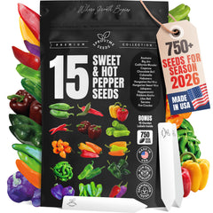 15 Sweet & Hot Pepper Seeds Vegetable Variety Pack Home Garden Kit Plant Markers 750+ Non-GMO Heirloom Indoor Hydroponic Outdoors Planting Cayenne Banana Habanero Jalapeno Cubanelle Bell Rare Peppers - Organo Republic seeds store 15 Sweet & Hot Pepper Seeds Vegetable Variety Pack Home Garden Kit Plant Markers 750+ Non-GMO Heirloom Indoor Hydroponic Outdoors Planting Cayenne Banana Habanero Jalapeno Cubanelle Bell Rare Peppers