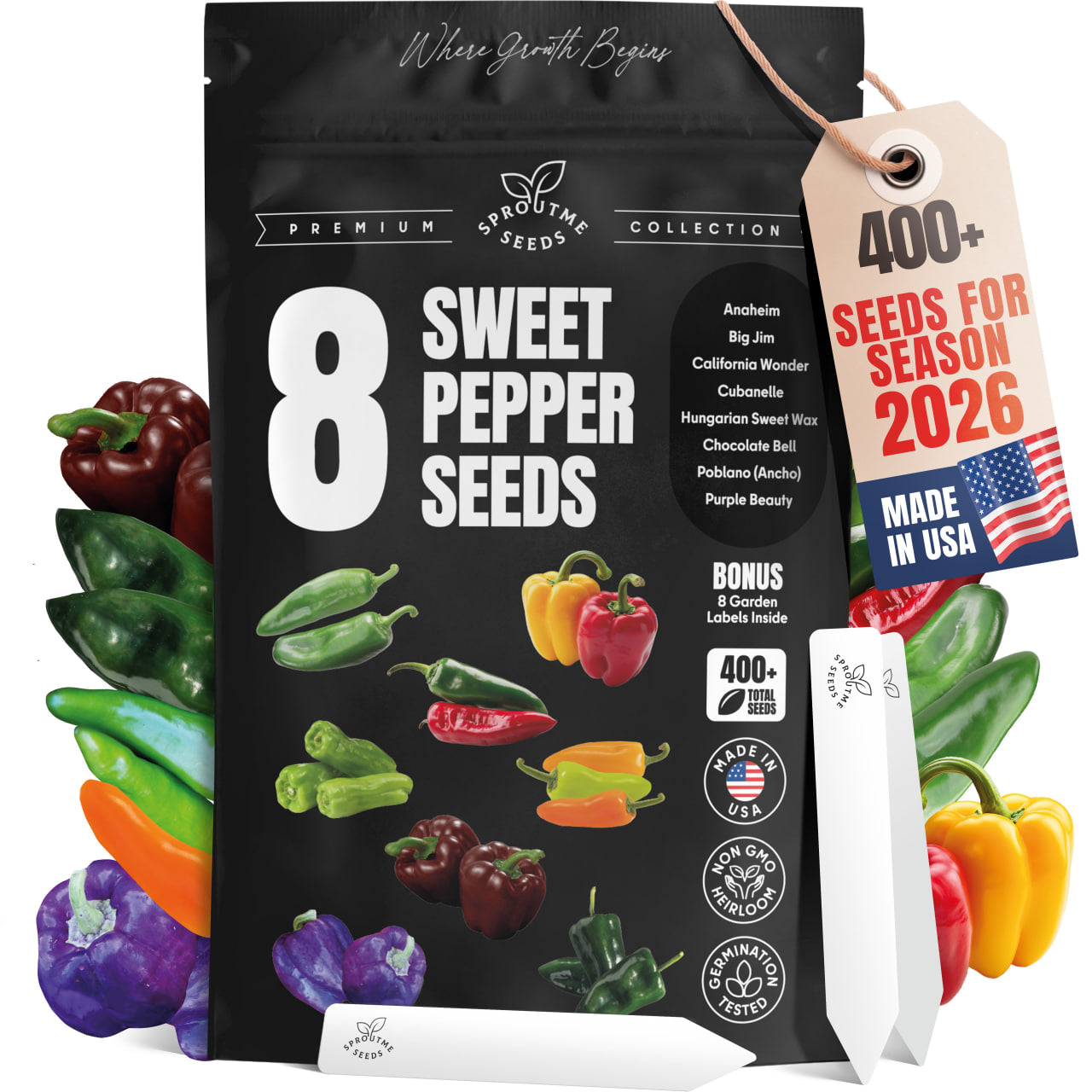 8 Hot Pepper Seeds Variety Pack – Mixed Heat Garden Collection, Anaheim, Cayenne, Habanero, Hungarian Hot Wax, Jalapeño, Poblano, Serrano & Firecracker, Non-GMO Heirloom for Indoor & Outdoor Growing - Organo Republic seeds store 8 Hot Pepper Seeds Variety Pack – Mixed Heat Garden Collection, Anaheim, Cayenne, Habanero, Hungarian Hot Wax, Jalapeño, Poblano, Serrano & Firecracker, Non-GMO Heirloom for Indoor & Outdoor Growing