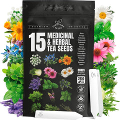 15 Medicinal & Herbal Tea Seeds Variety Pack Home Garden Kit Plant Markers 2950+ Non-GMO Heirloom Indoor Hydroponic Outdoors Planting Herb Anise Basil