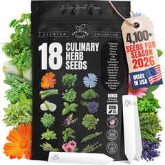 18 Culinary Seeds Variety Pack - Herb Garden Starter Kit with Plant Markers | 4100+ Non-GMO Heirloom Herb Seeds for Indoor, Outdoor Planting: Basil, Cilantro, Parsley, Oregano, Rosemary & Thyme Seeds