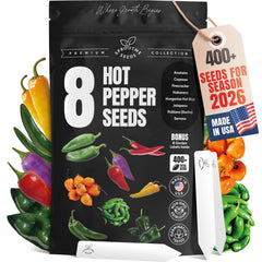 8 Hot Pepper Seeds Variety Pack – Mixed Heat Garden Collection, Anaheim, Cayenne, Habanero, Hungarian Hot Wax, Jalapeño, Poblano, Serrano & Firecracker, Non-GMO Heirloom for Indoor & Outdoor Growing