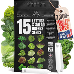 15 Lettuce & Salad Greens Seeds Variety Pack - Lettuce Garden Starter Kit with Plant Labels | 7300+ Non-GMO Heirloom Seeds for Indoor, Outdoor Planting: Arugula, Spinach Kale, Iceberg Lettuce Seeds