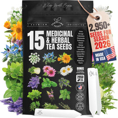 15 Medicinal & Herbal Tea Seeds Variety Pack Home Garden Kit Plant Markers 2950+ Non-GMO Heirloom Indoor Hydroponic Outdoors Planting Herb Anise Basil