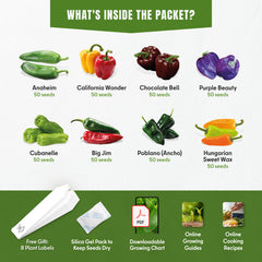8 Hot Pepper Seeds Variety Pack – Mixed Heat Garden Collection, Anaheim, Cayenne, Habanero, Hungarian Hot Wax, Jalapeño, Poblano, Serrano & Firecracker, Non-GMO Heirloom for Indoor & Outdoor Growing